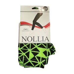 Nollia Seamless Leggings Neon Green Black Geometric Shape Pattern Stretch S/M